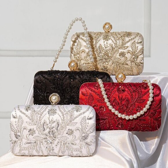 ⚡ Women's Evening Sequins Beaded Decent Designed Embroidery Gold Clutch Handbag - Picture 8 of 8